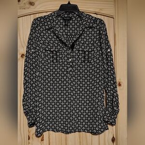 White House Black Market Monochrome Womens Silk Top